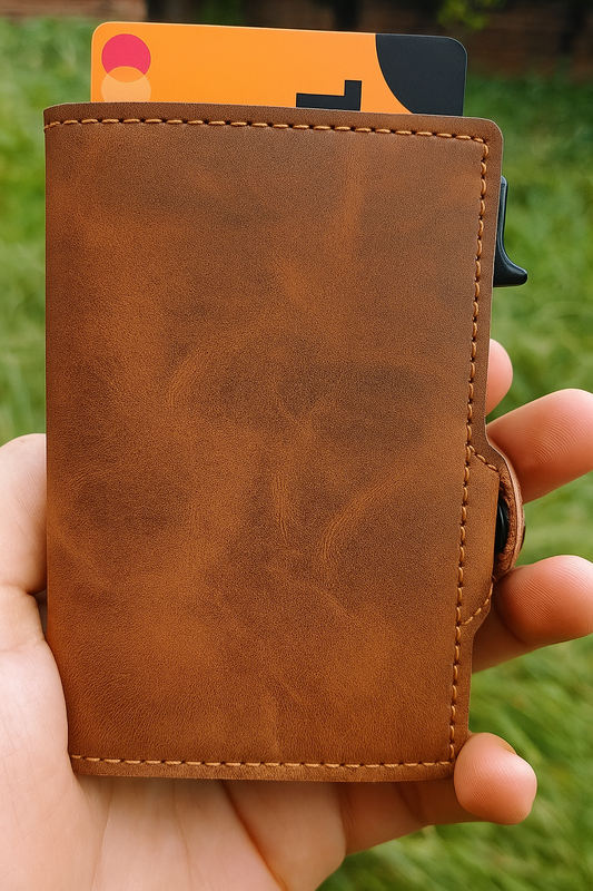 Billetera de cuero con protección RFID y diseño clásico. Accesorio elegante y duradero con clip antirrobo, costuras reforzadas y acceso rápido. Ideal para ejecutivos y viajeros que buscan seguridad y estilo.