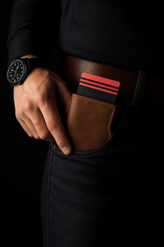 Billetera de cuero con protección RFID y diseño clásico. Accesorio elegante y duradero con clip antirrobo, costuras reforzadas y acceso rápido. Ideal para ejecutivos y viajeros que buscan seguridad y estilo.