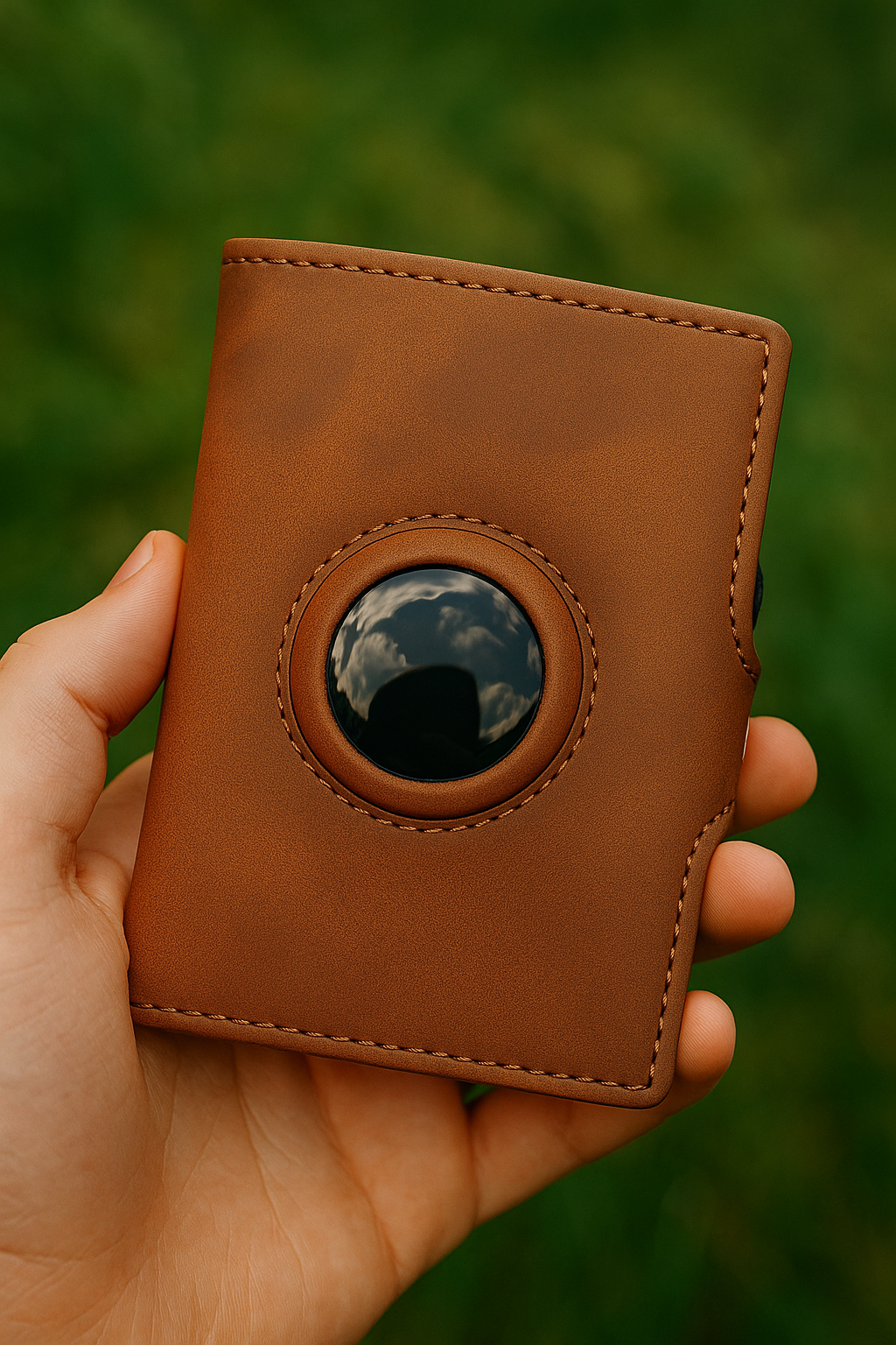 Billetera de cuero con AirTag y bloqueo RFID, diseño elegante y funcional para máxima seguridad. Ideal para ejecutivos y viajeros que buscan estilo, tecnología y protección en un solo accesorio.